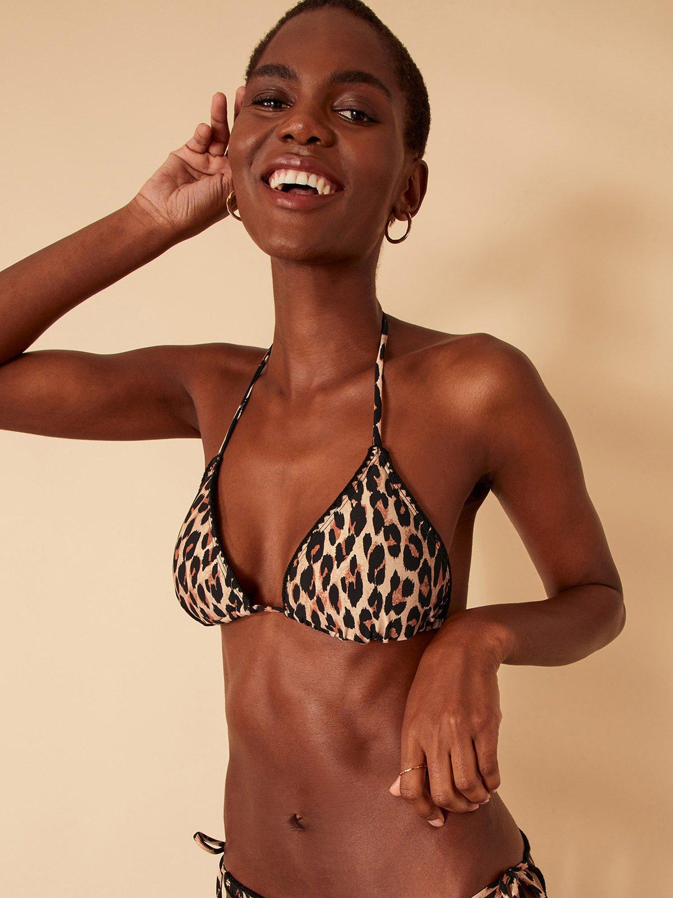 Fuller Bust Frill Detail Bikini Top in Multi Leopard Pattern