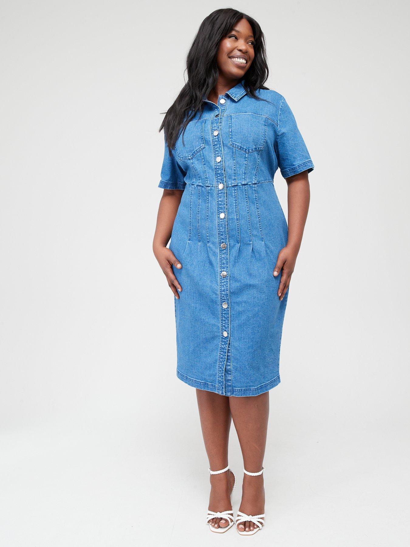 Plus Size Casual Dress Women's Plus Denim Print Short Sleeve - Temu