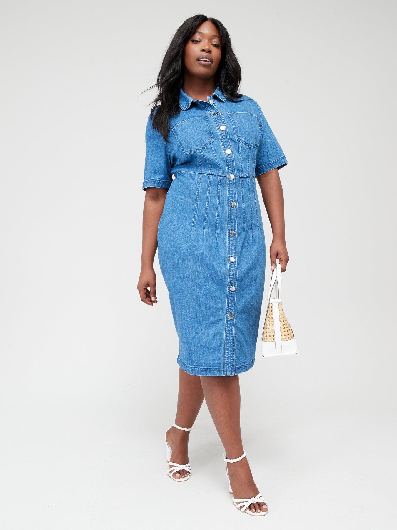 Midi denim outlet dress with sleeves