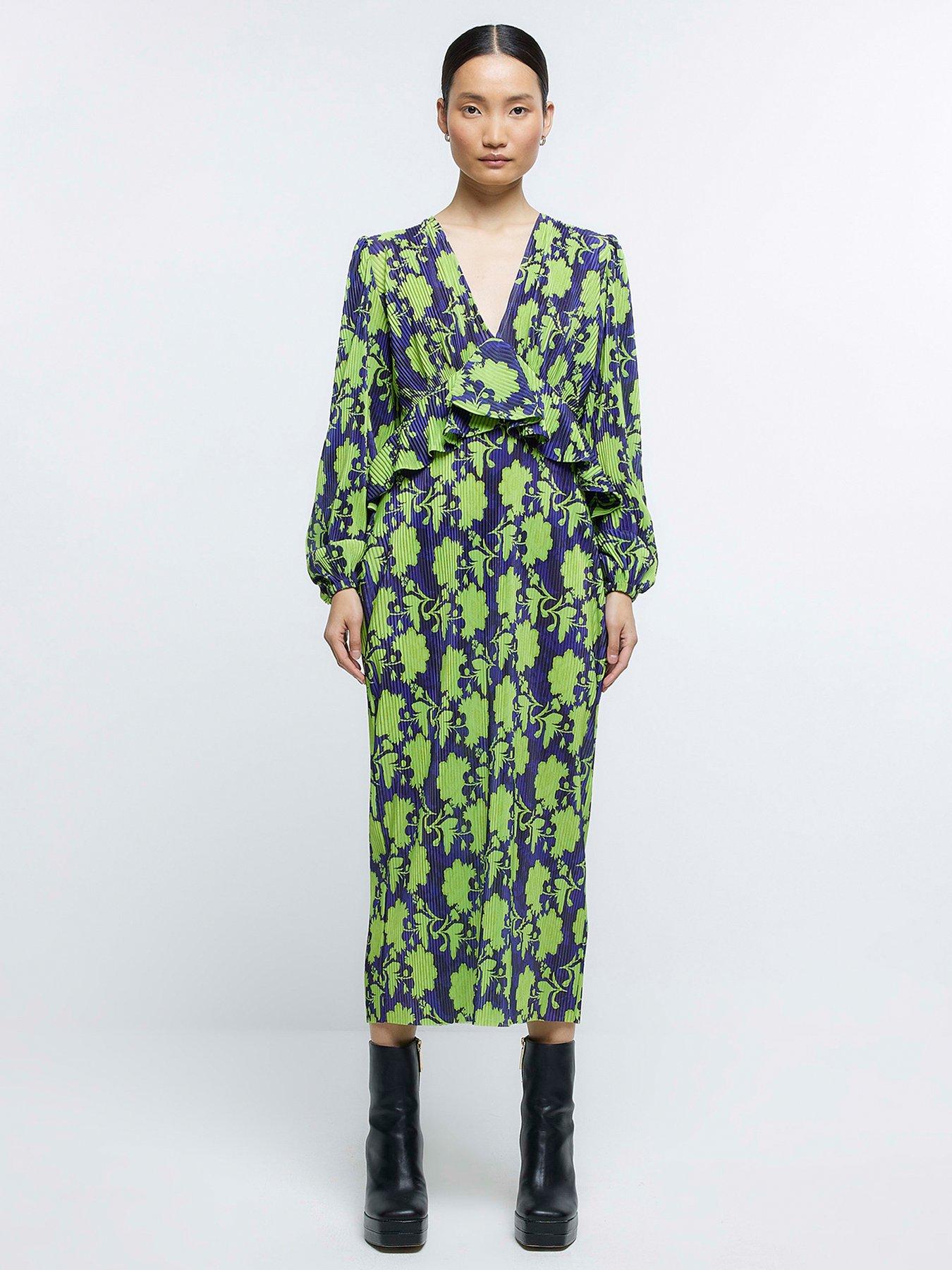 River island green shops smock dress