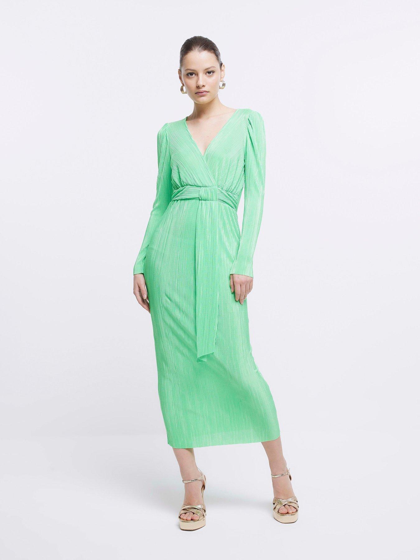 River Island Plisse Wrap Midi Dress Green | Very Ireland