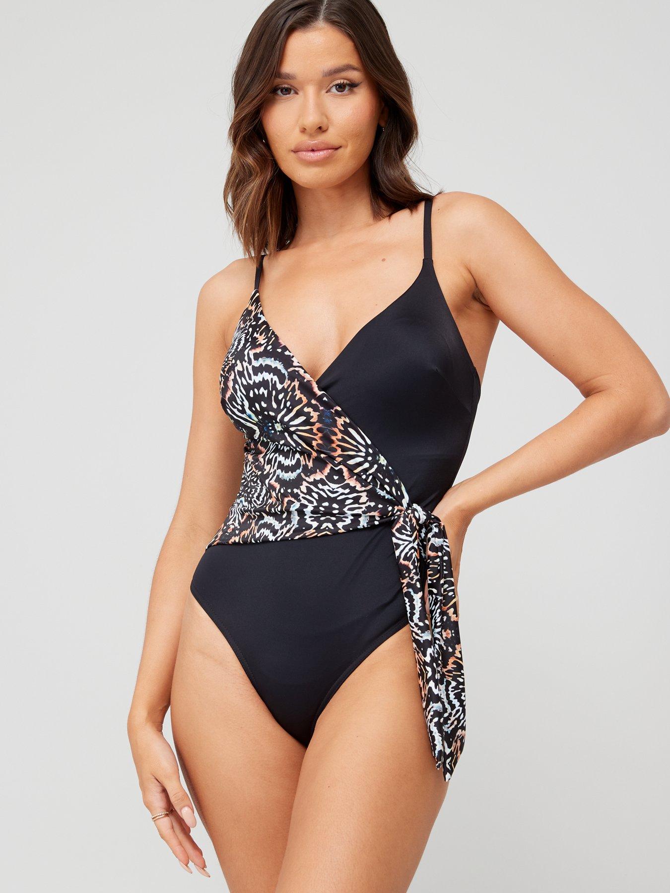 New Look Ruched Halter Neck Swimsuit - Bright Blue