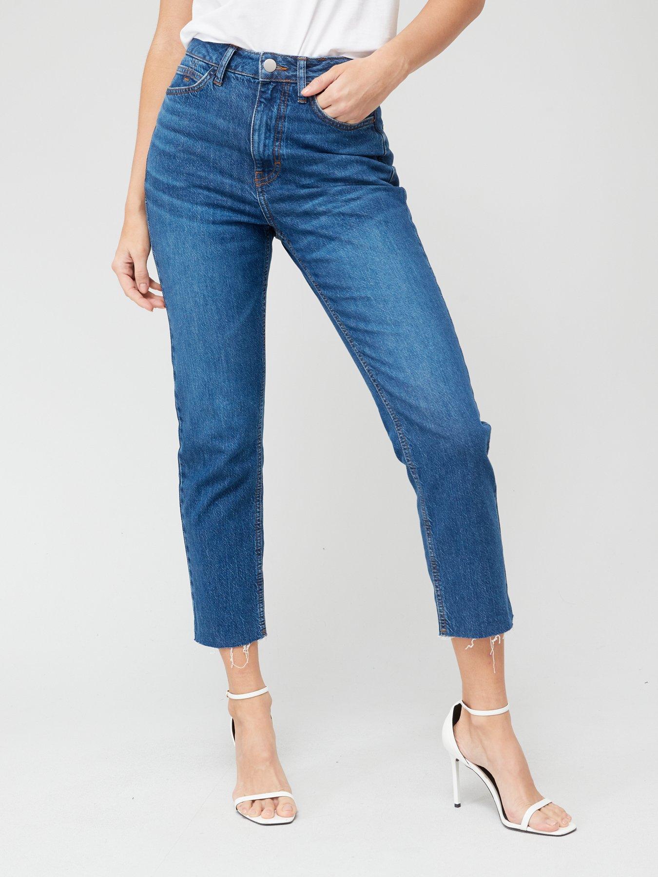 V by Very High Waist Straight Leg Crop Jeans - Mid Wash