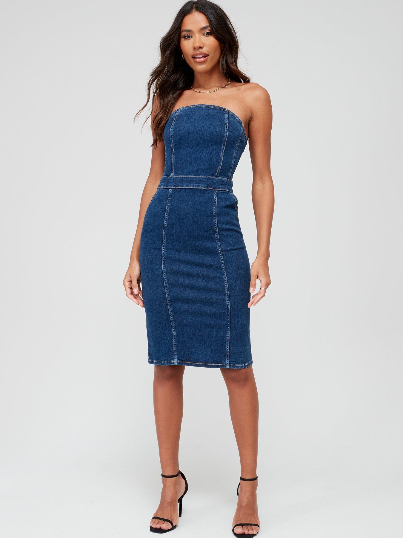 V by Very Bandeau Corset Denim Dress - Dark Wash