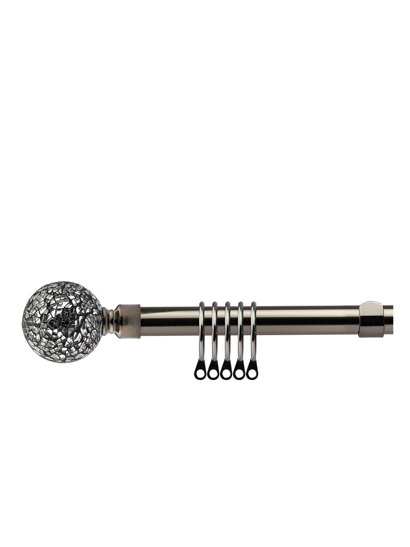 undefined Extendable Curtain Pole Kit With Cut Glass Finials - 1.2 To 2.1m