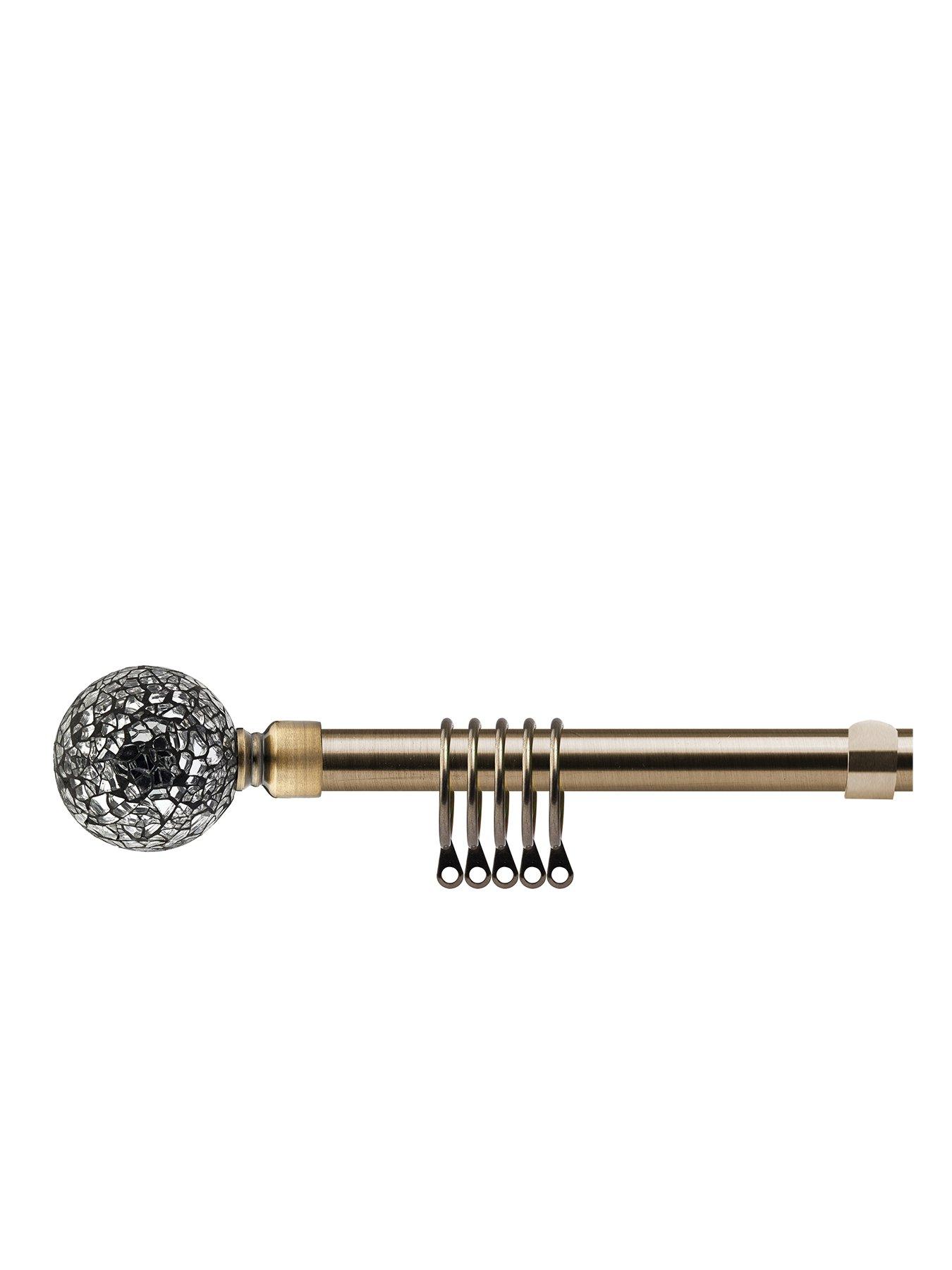 undefined Extendable Curtain Pole Kit With Cut Glass Finials - 1.2 To 2.1m