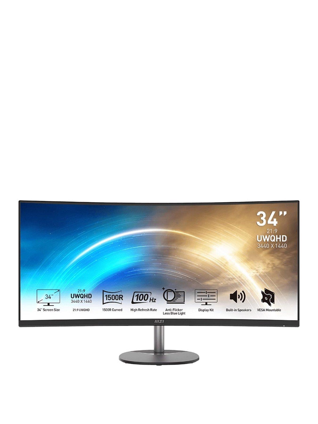 Image 1 of 7 of MSI PRO MP341CQ 34-inch, Quad HD, 100Hz, AMD Freesync, Curved Gaming Monitor with Built-in Speakers