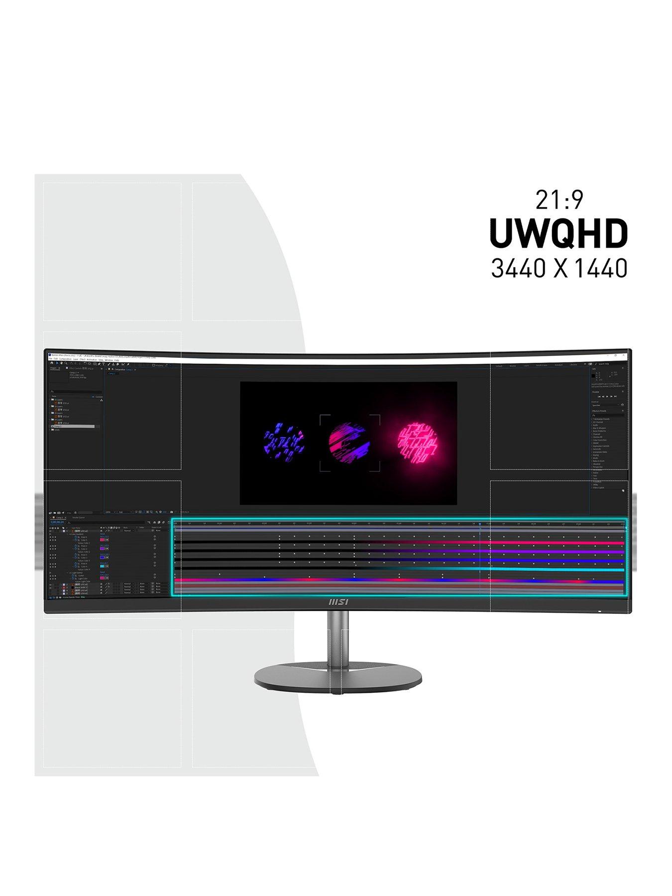 Image 3 of 7 of MSI PRO MP341CQ 34-inch, Quad HD, 100Hz, AMD Freesync, Curved Gaming Monitor with Built-in Speakers