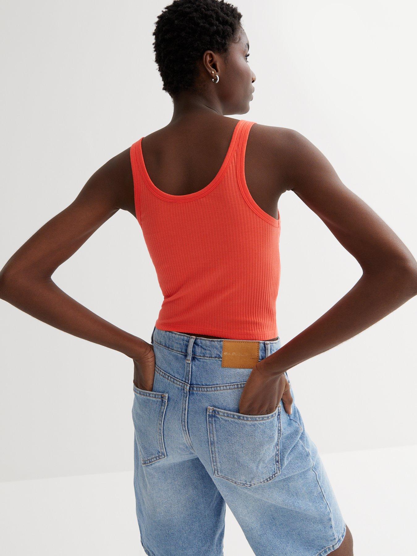 new-look-coral-ribbed-jersey-popper-front-crop-veststillFront