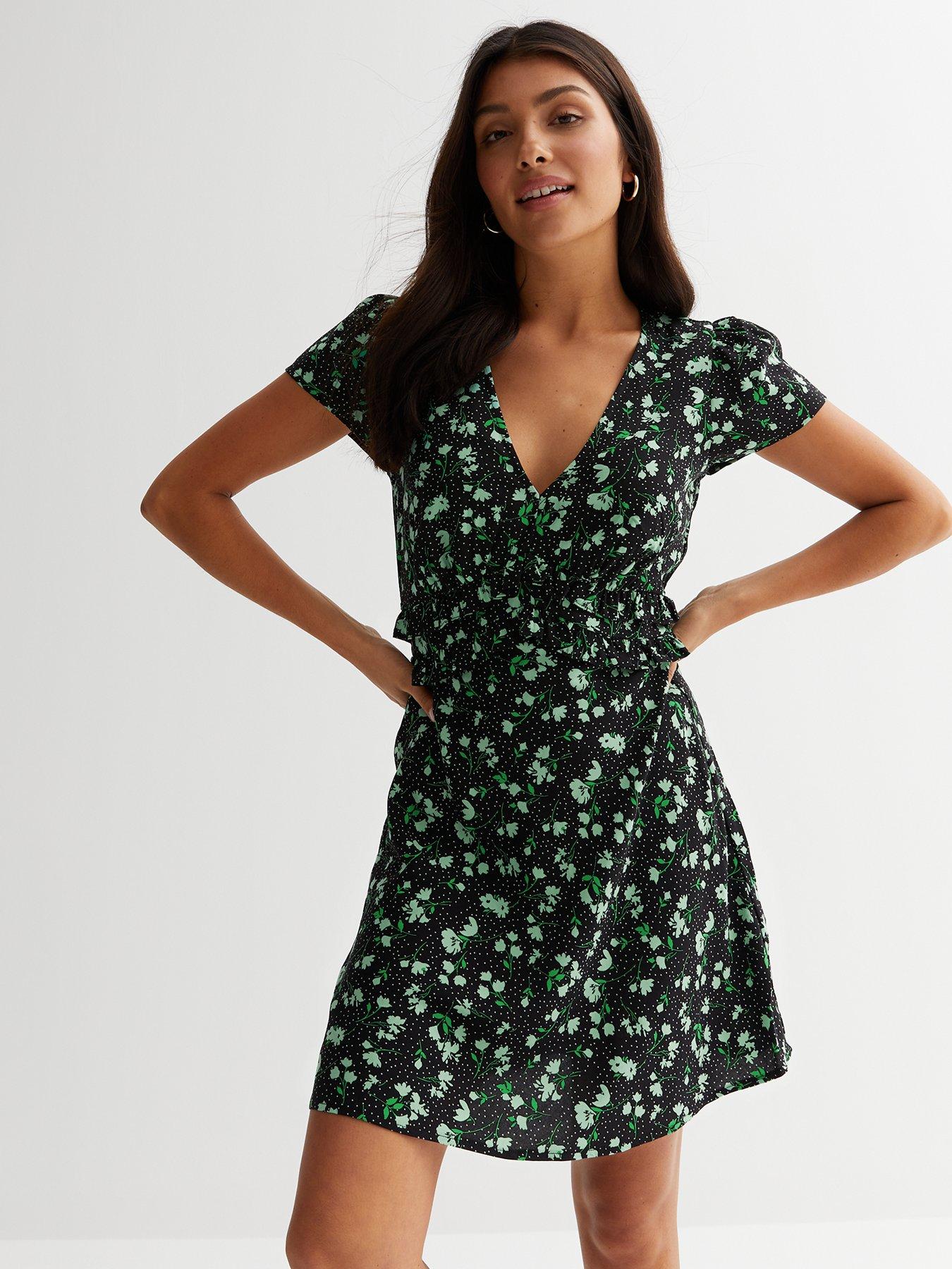 New Look Black Floral Spot Frill Sleeve Mini Tea Dress Very Ireland