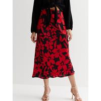 New Look Red Floral Satin Bias Cut Midi Skirt | Very Ireland