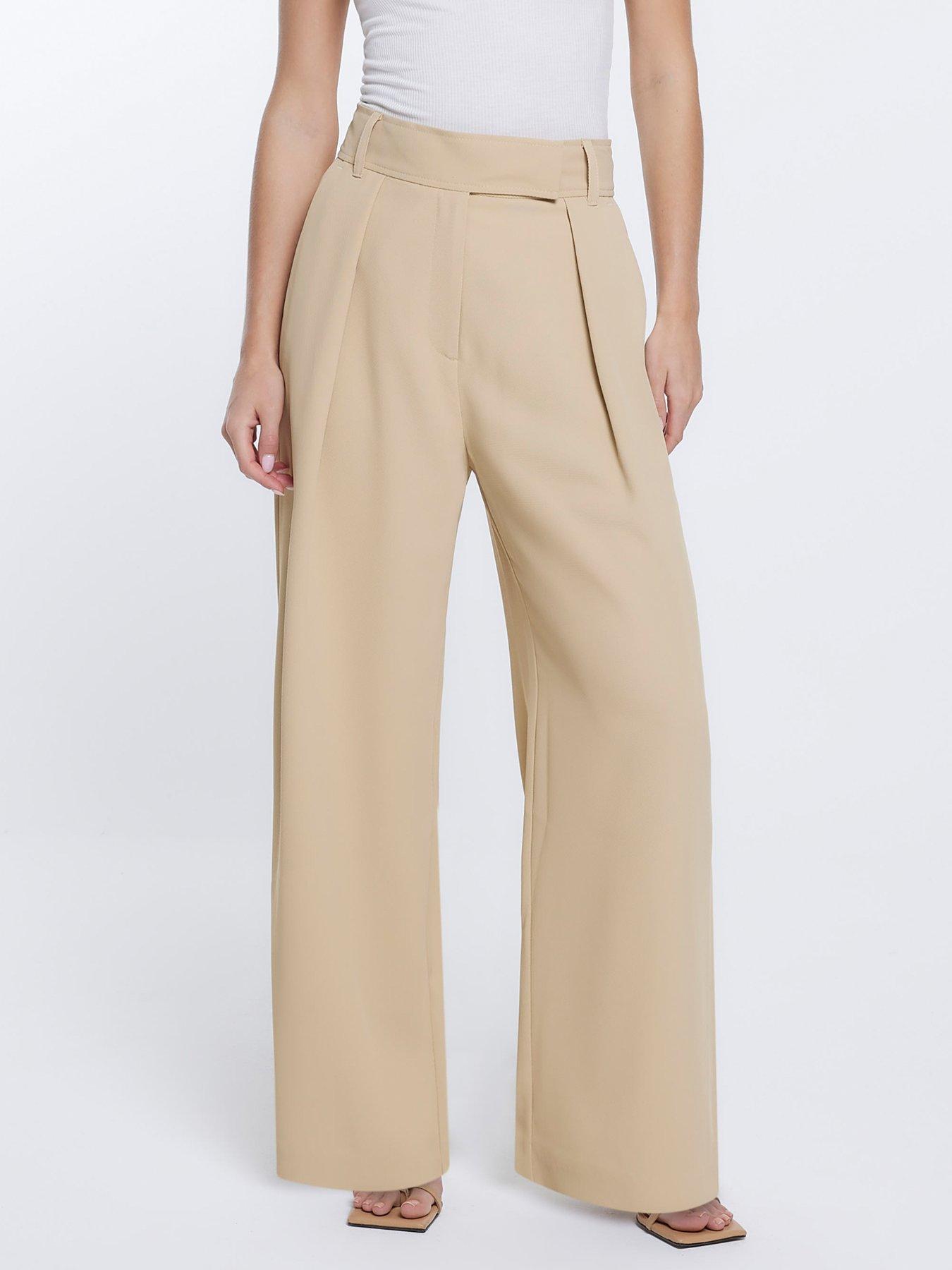 Petite Pleat Wide Leg Trouser Dark Beige