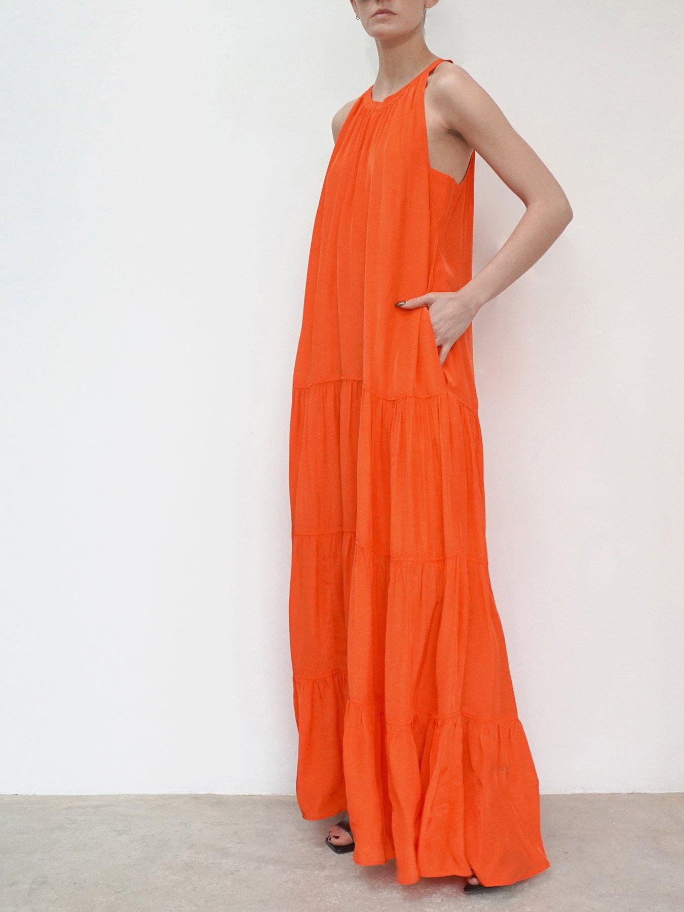 Image 1 of 6 of Religion Tiered Halter Neck Maxi Dress - Orange