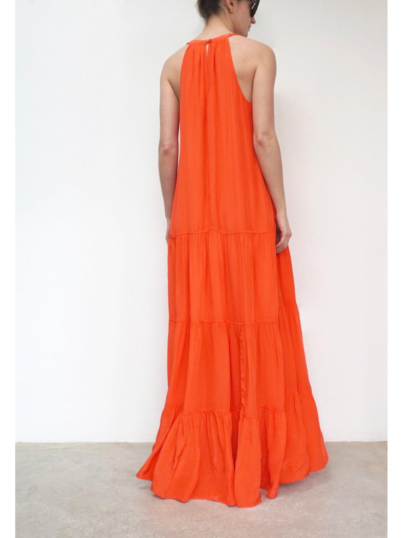 religion-tiered-halter-neck-maxi-dress-orangestillFront