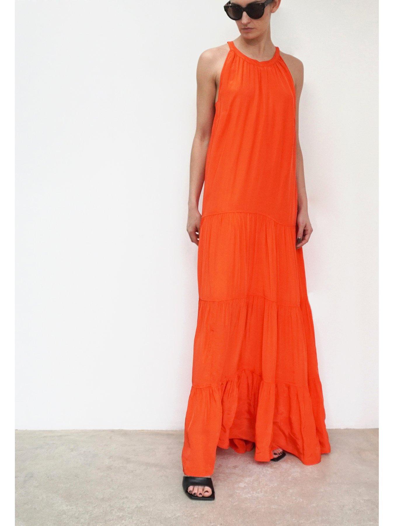 Image 4 of 6 of Religion Tiered Halter Neck Maxi Dress - Orange