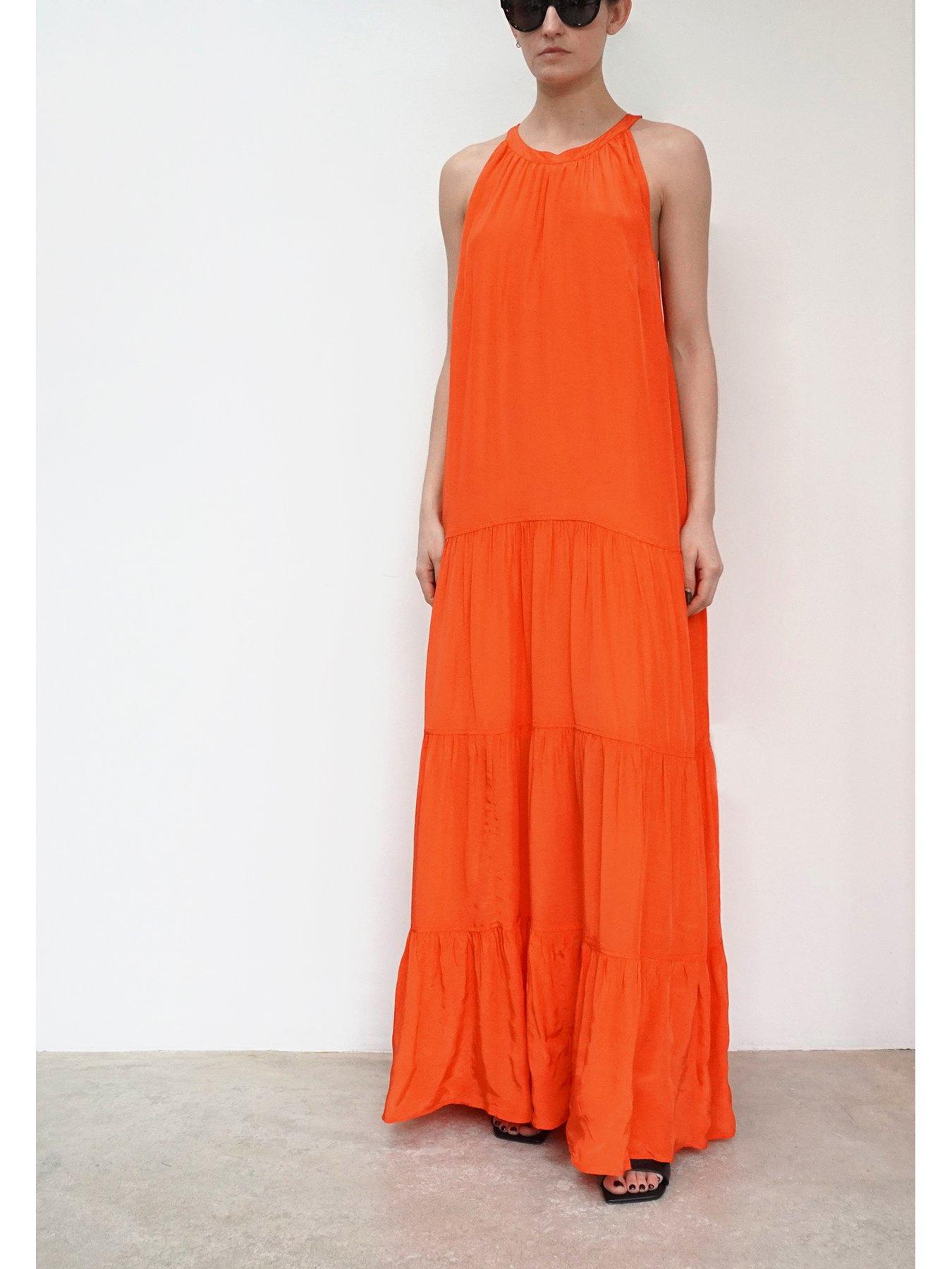 Image 6 of 6 of Religion Tiered Halter Neck Maxi Dress - Orange