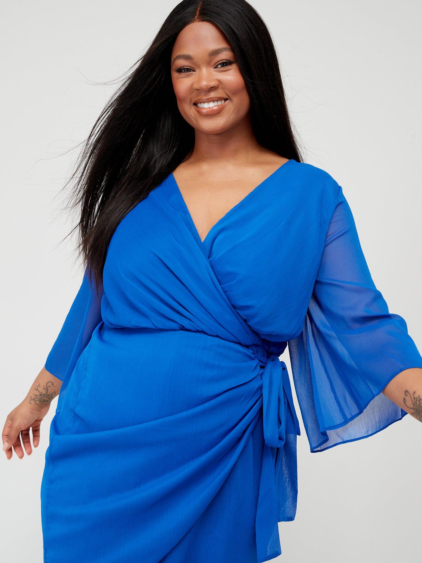 Image 4 of 5 of City Chic Softly Wrap Dress - Blue