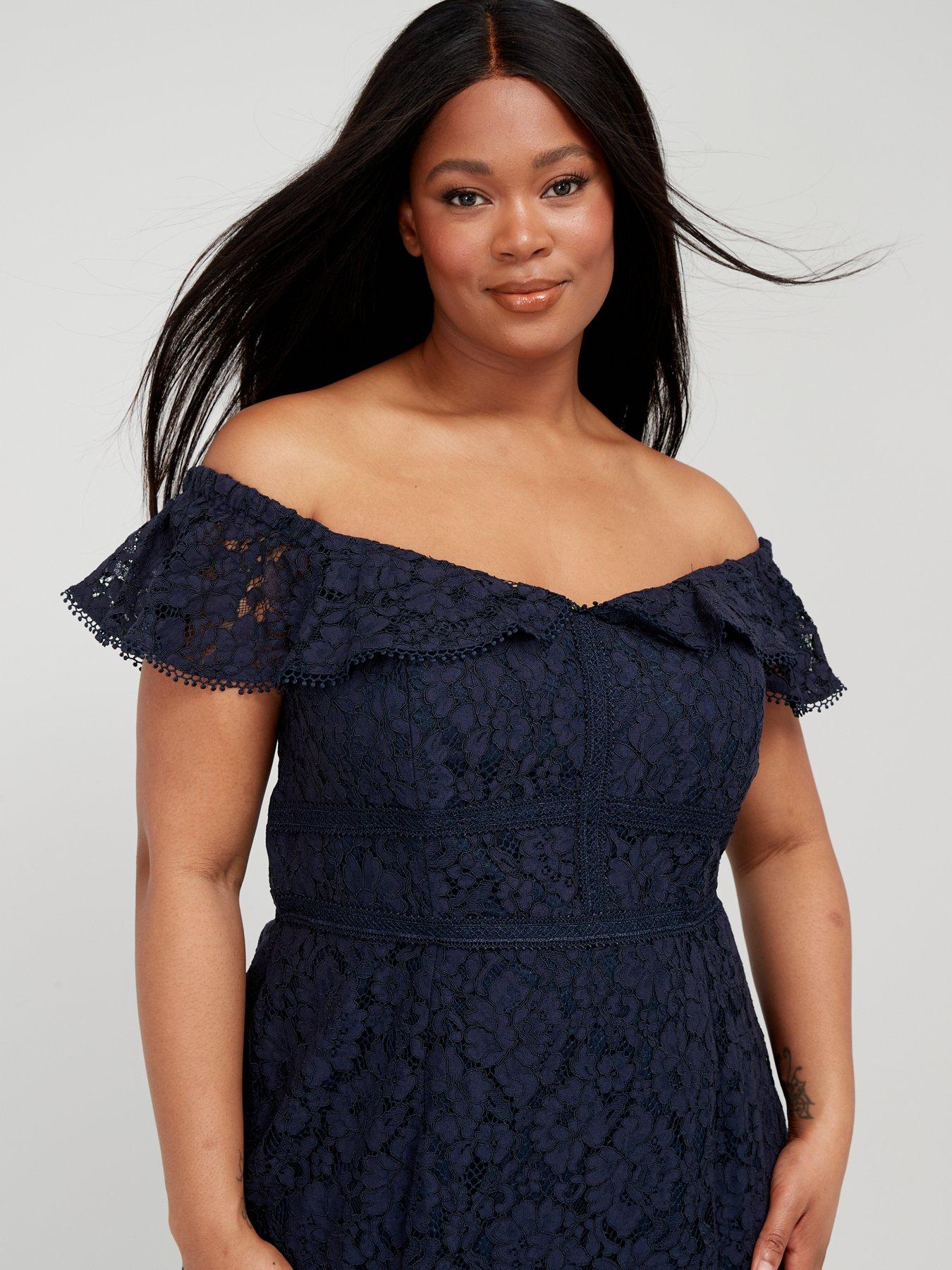 Image 4 of 5 of City Chic Angel Lace&nbsp;Dress - Navy