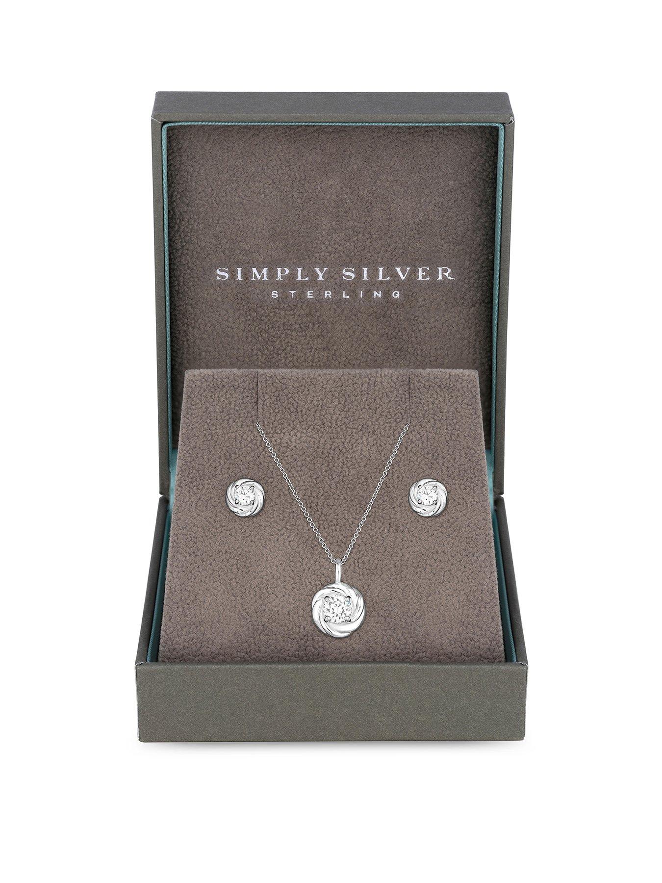 Image 1 of 2 of Simply Silver Sterling Silver 925 Cubic Zirconia Knot Set - Gift Boxed