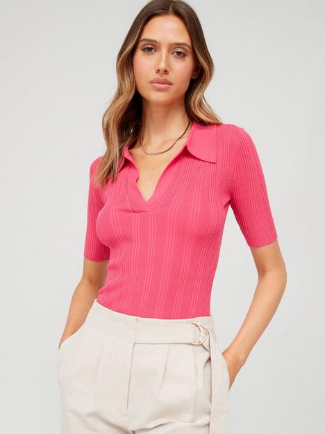 fig-basil-ribbed-knitted-open-collar-top-pink