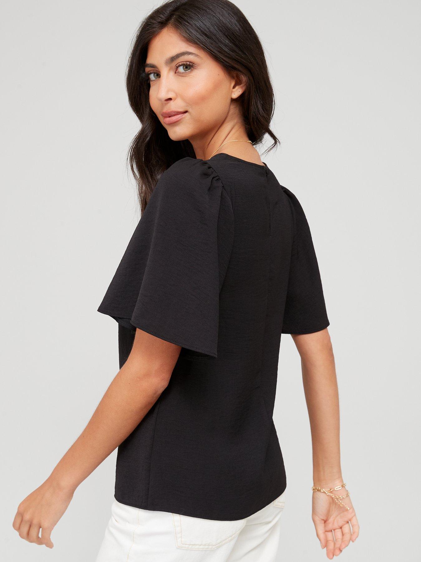 Image 2 of 6 of The Very Collection Angel Sleeve Blouse&nbsp;- Black