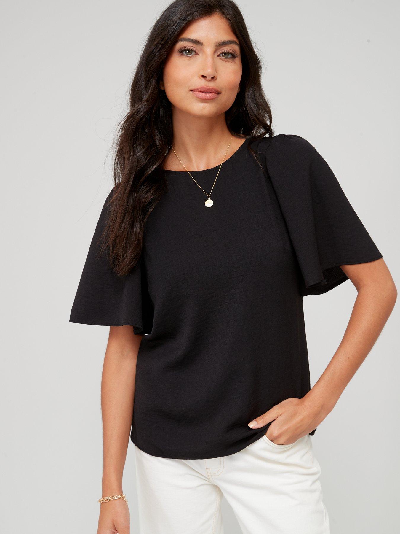Image 4 of 6 of The Very Collection Angel Sleeve Blouse&nbsp;- Black