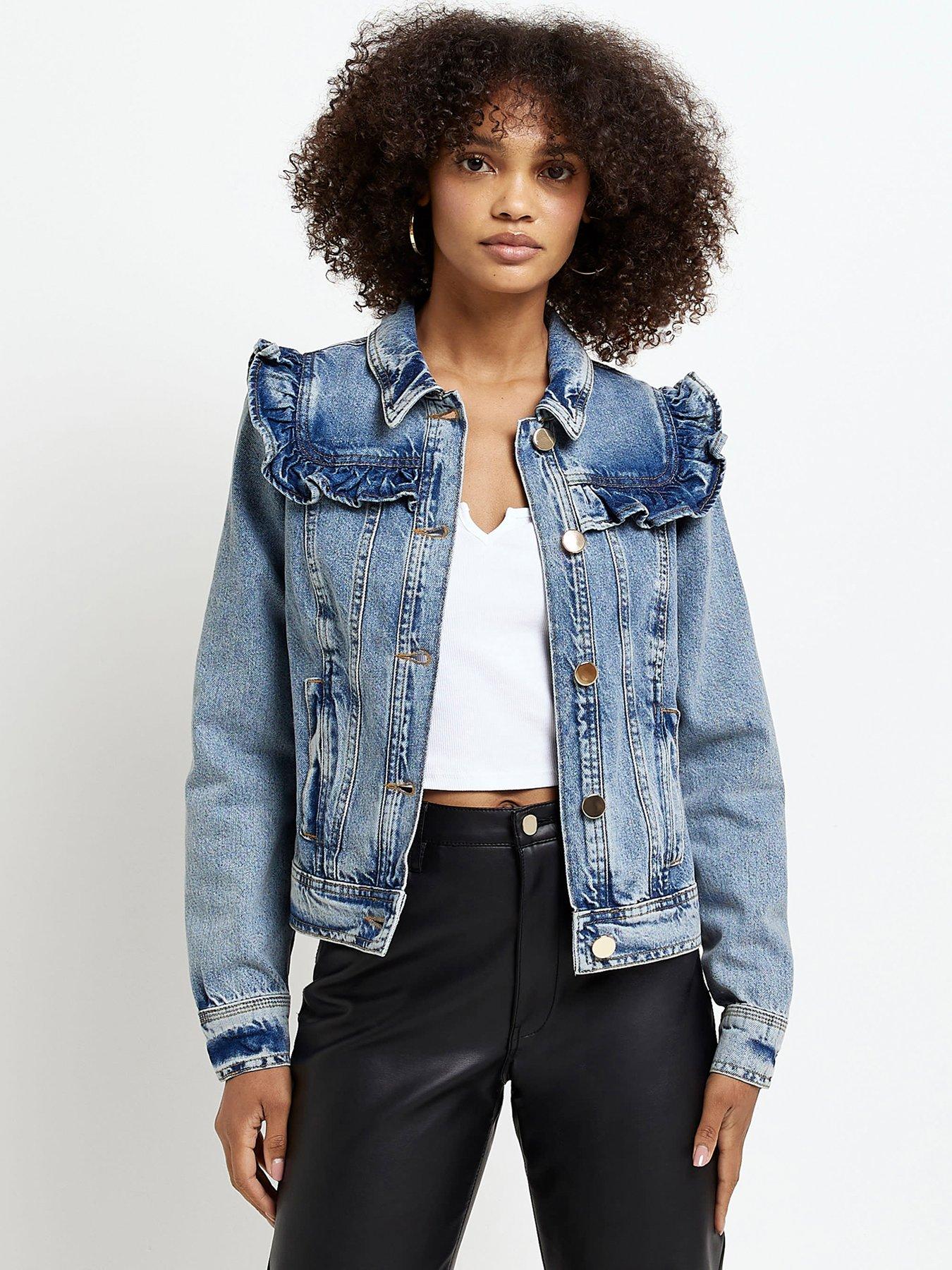 Frill sleeve deals denim jacket