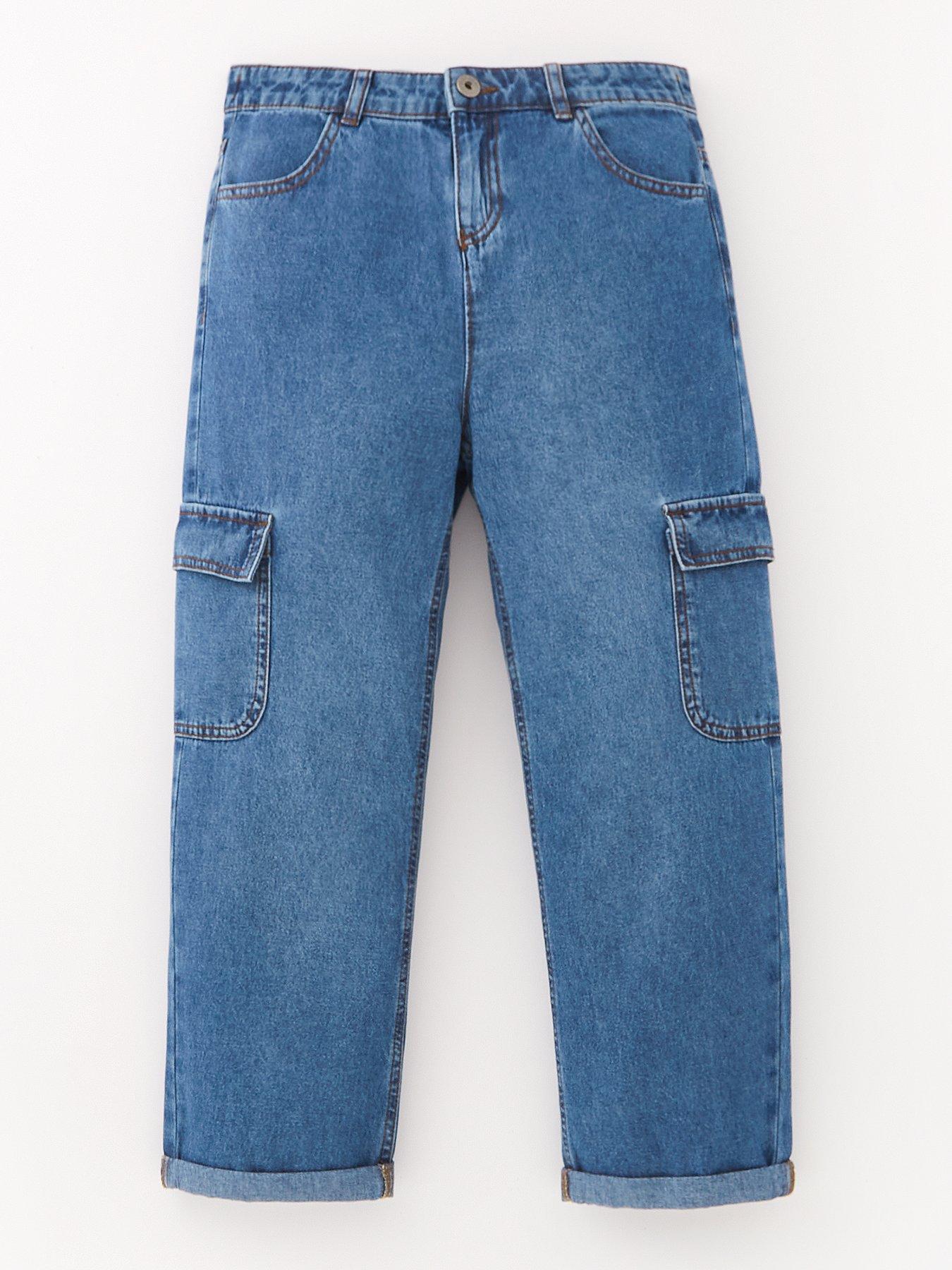 River Island Girls Cargo Denim Joggers - Blue