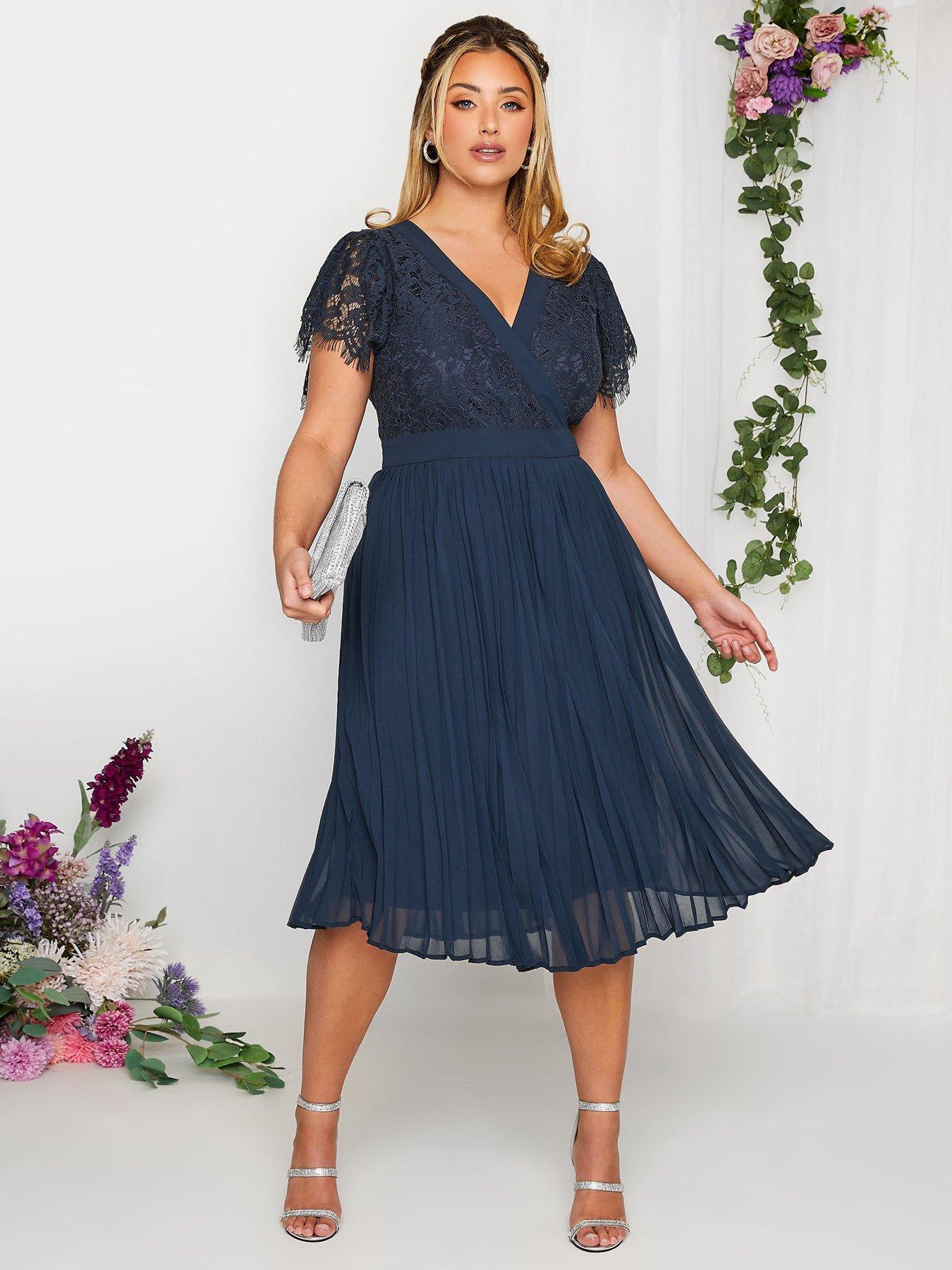 Navy lace shop wrap dress