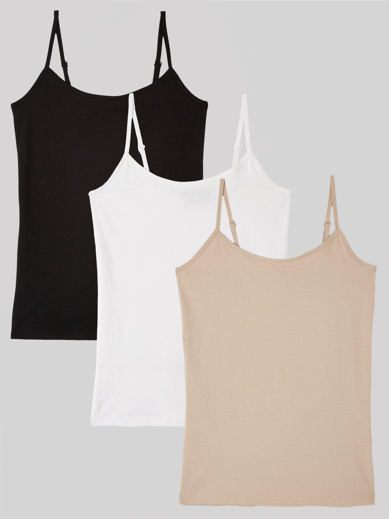 100% Organic Cotton Cami Tops for Girls - Pack of 2 - Black + White