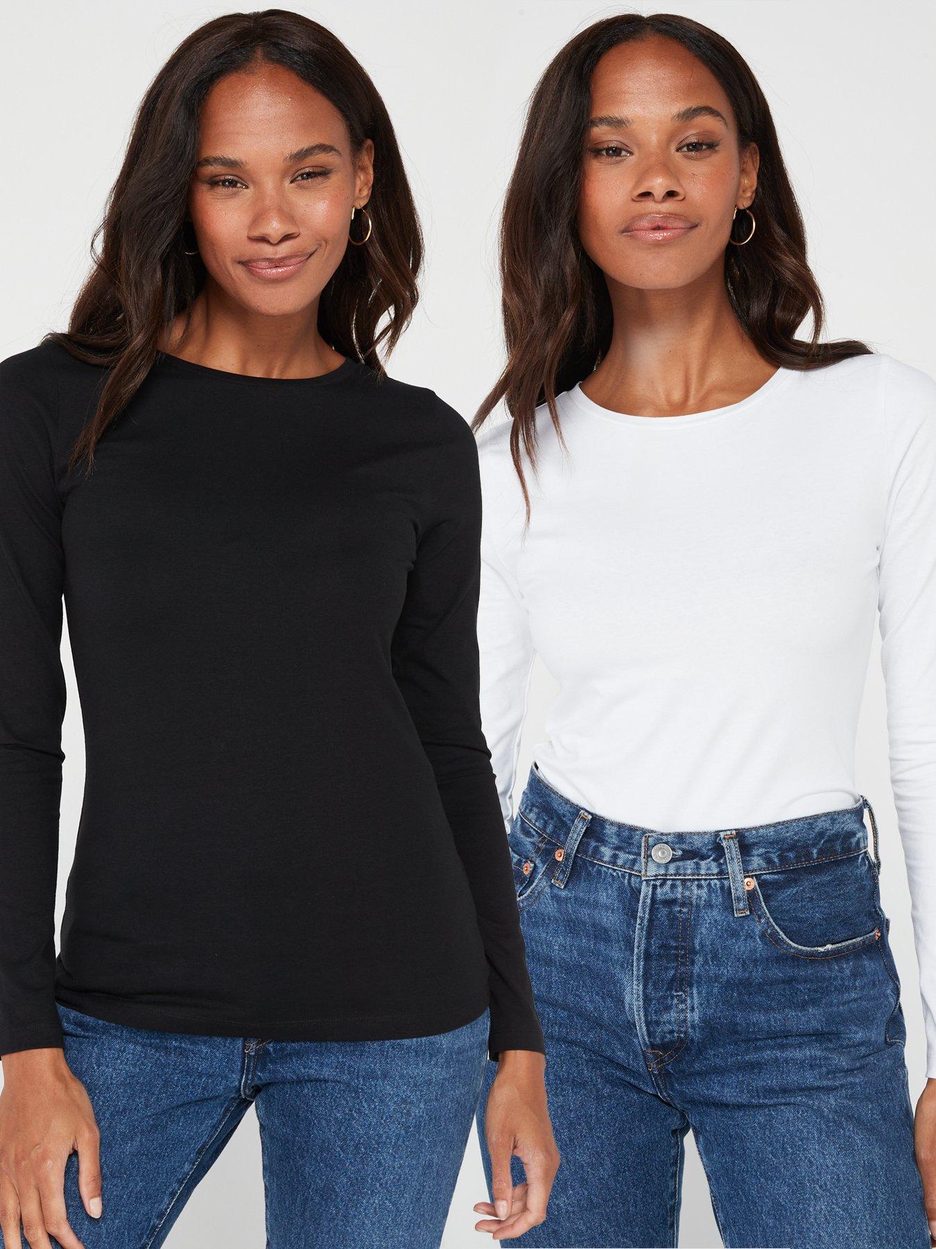 Image 1 of 7 of V by Very 2 Pack Long Sleeve Stretch&nbsp;Top- Black/White