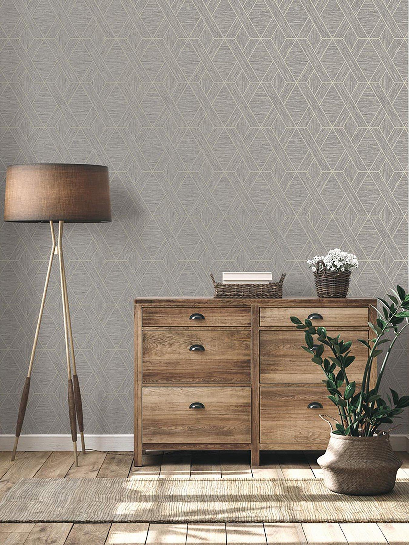 Fine Decor Miya Geo Wallpaper in Grey