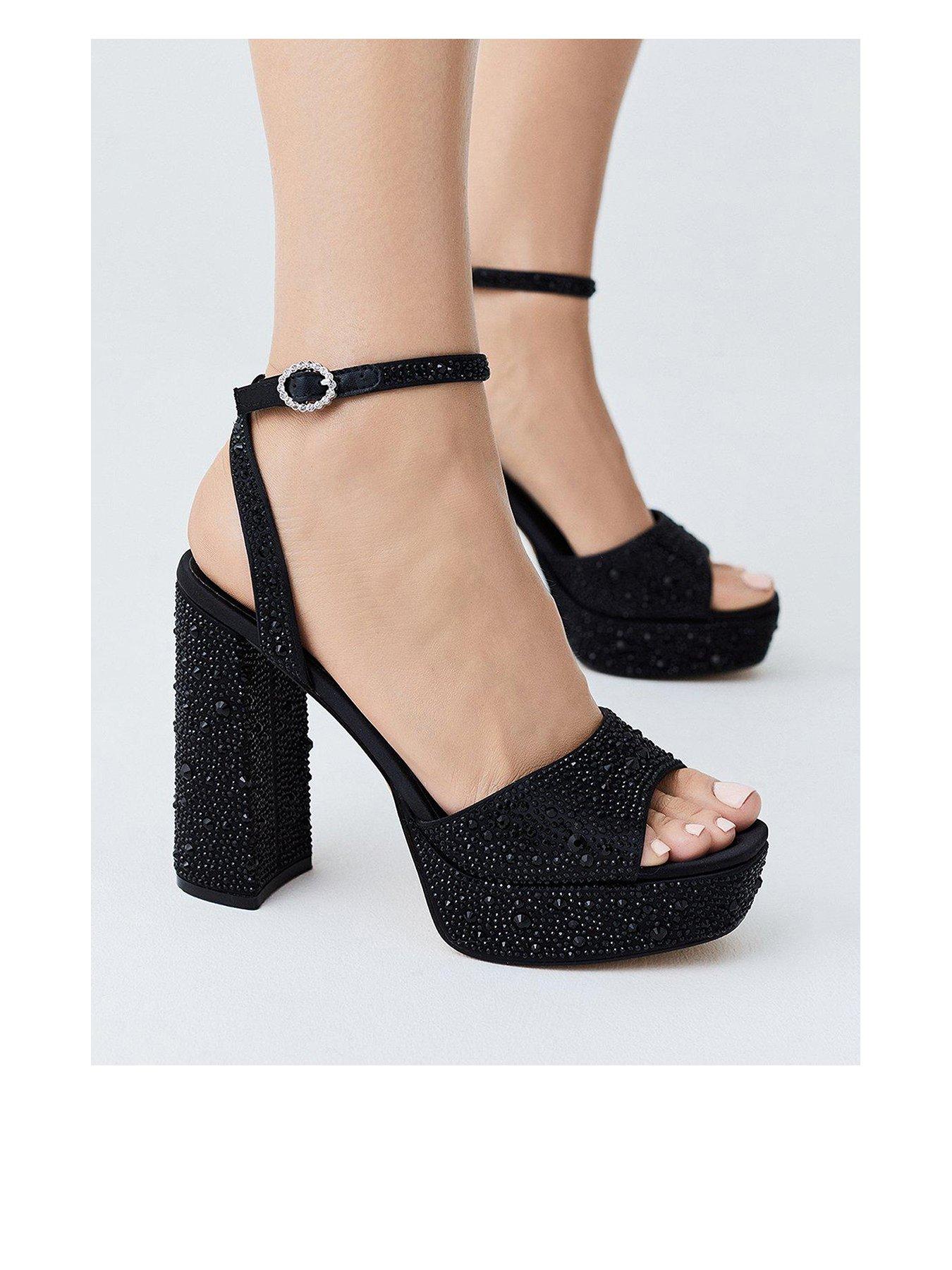 Diamante Detail Platform Heel Black