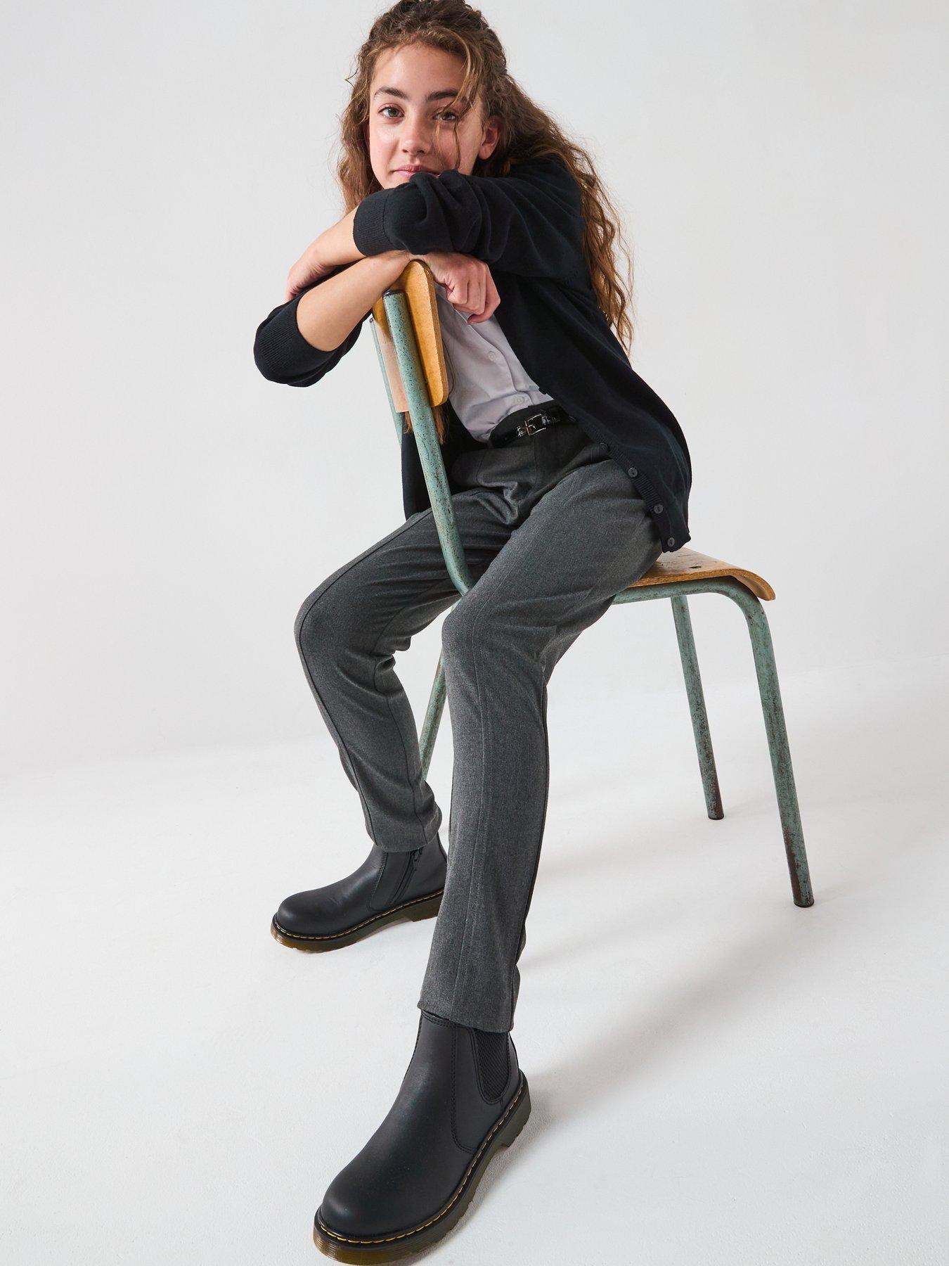Image 1 of 6 of V by Very Girls Skinny Leg Belted School Trousers - Grey