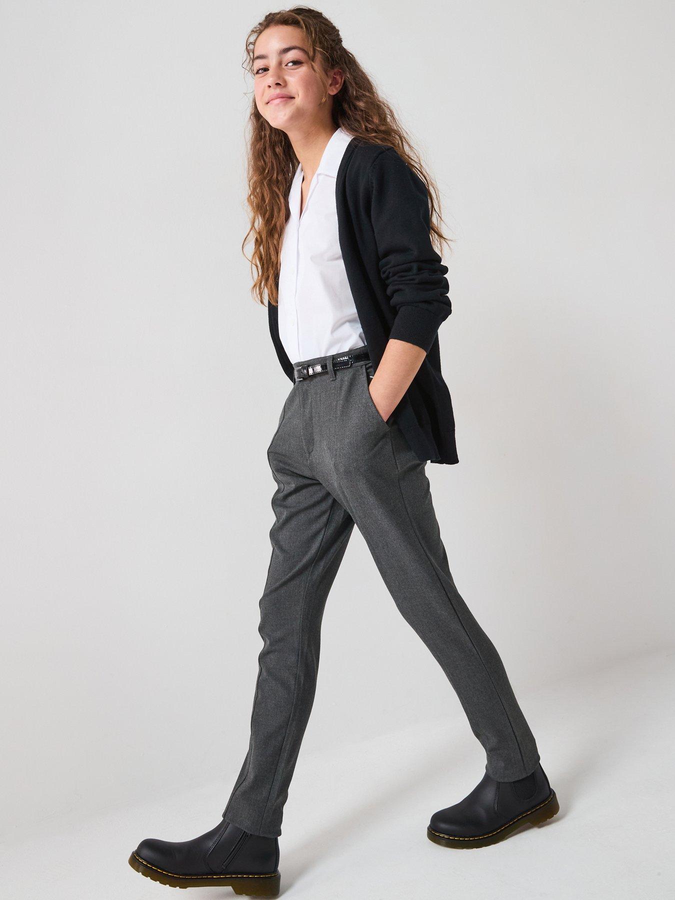 Image 6 of 6 of V by Very Girls Skinny Leg Belted School Trousers - Grey