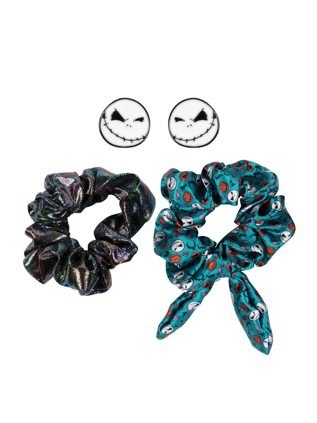 Image 1 of 4 of Disney Nightmare Before Christmas Blue &amp; Black 2 Piece Scrunchie &amp; Earring Set