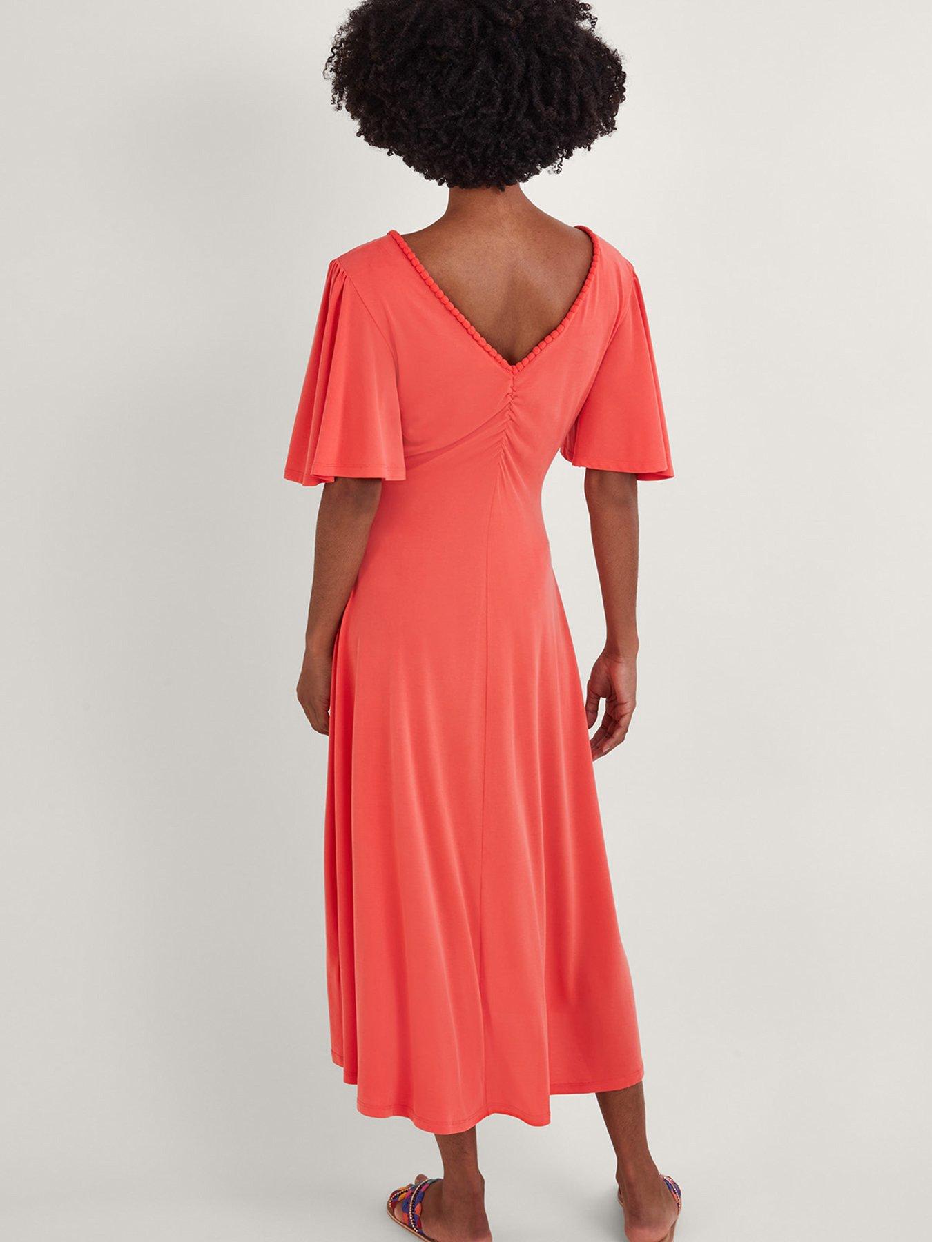 Image 2 of 5 of Monsoon Jersey Pom Pom Keyhole Dress - Pink