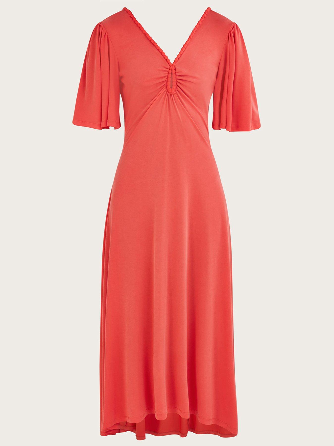Image 3 of 5 of Monsoon Jersey Pom Pom Keyhole Dress - Pink
