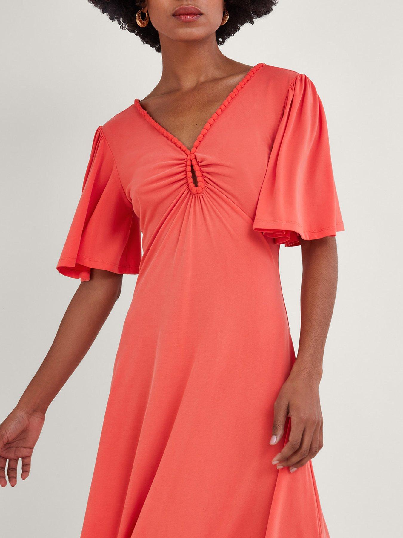 Image 5 of 5 of Monsoon Jersey Pom Pom Keyhole Dress - Pink