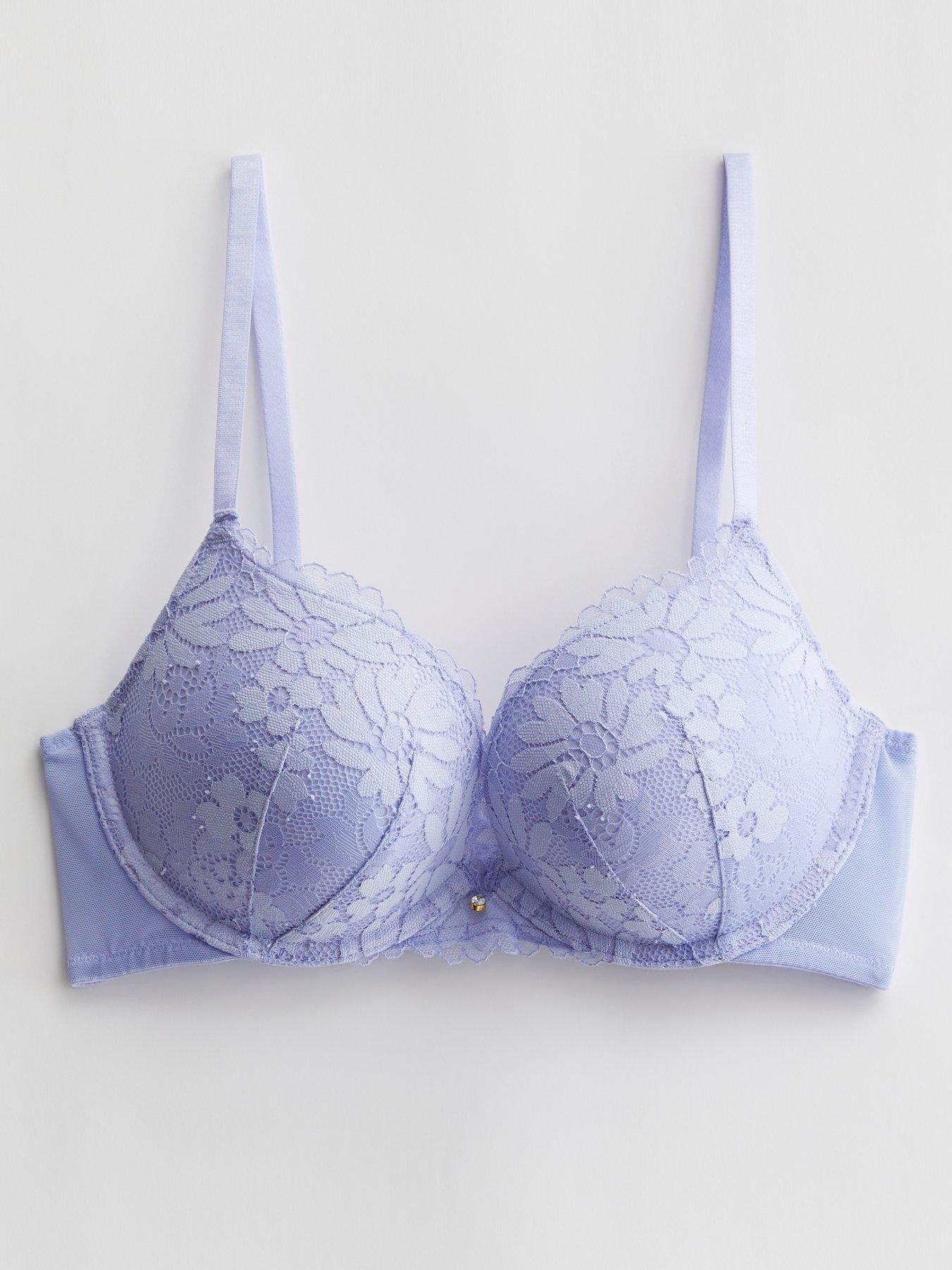 New Look Pale Blue Floral Embroidered Diamante Push Up Bra