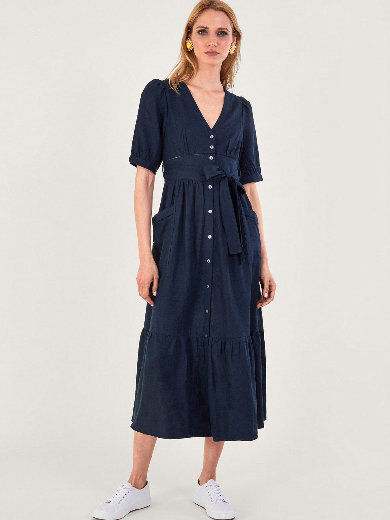 Image 1 of 5 of Monsoon Linen Blend Tiered Dress