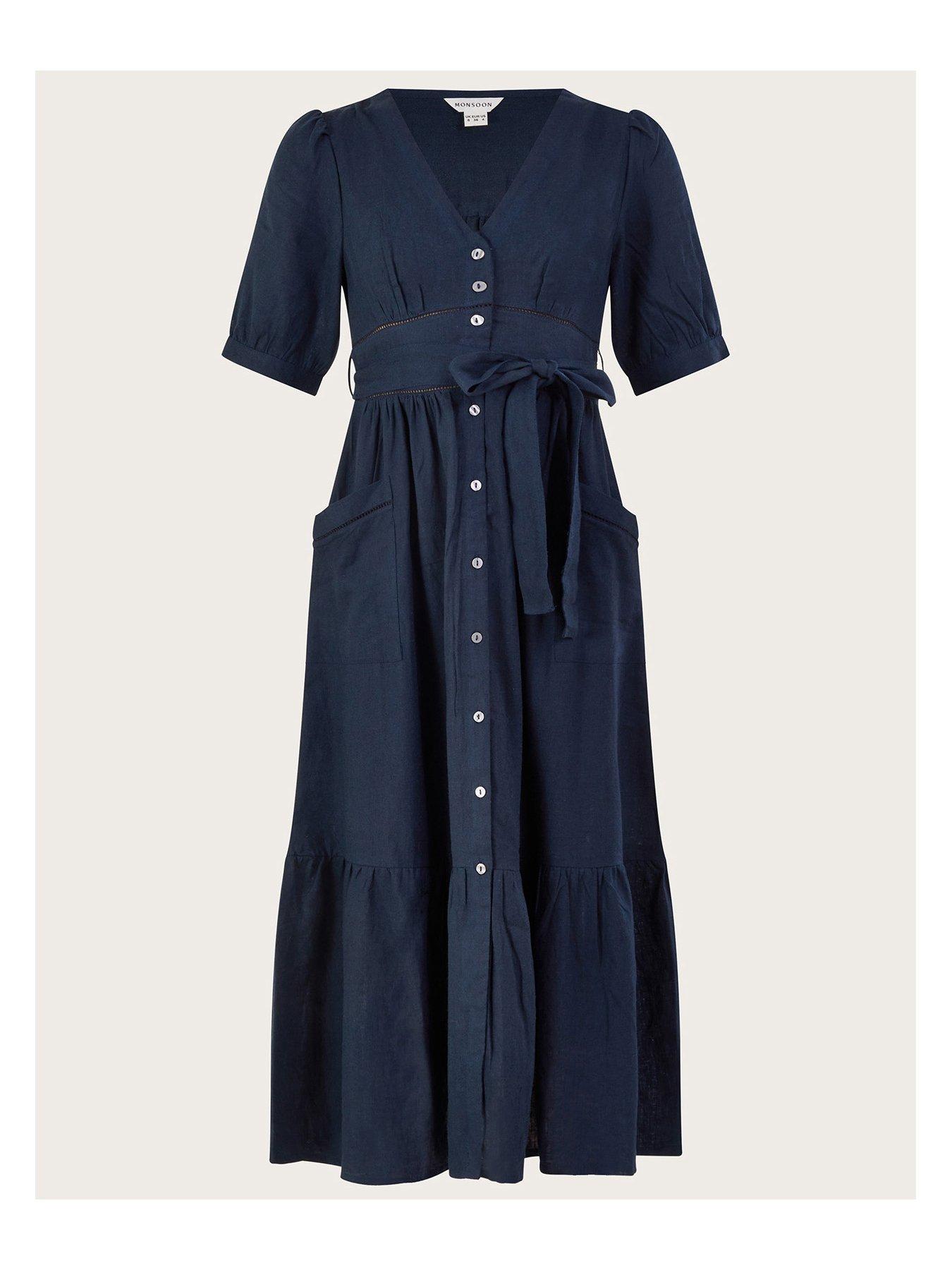 Image 3 of 5 of Monsoon Linen Blend Tiered Dress