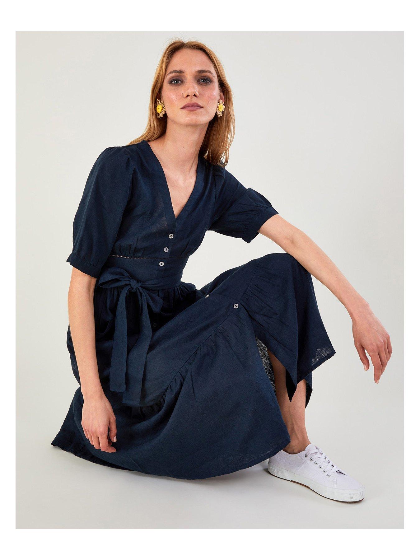 Image 4 of 5 of Monsoon Linen Blend Tiered Dress