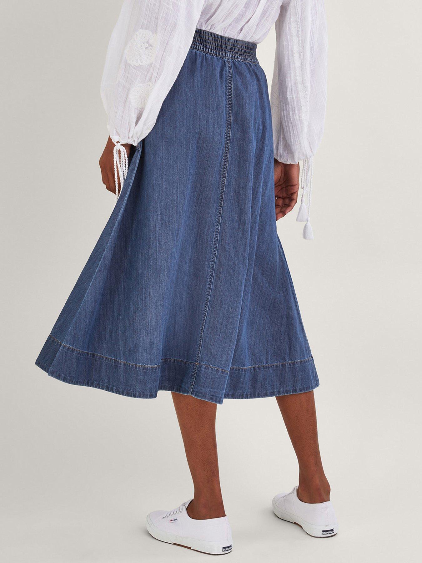 Image 2 of 5 of Monsoon Pull On Midi Skirt - Blue
