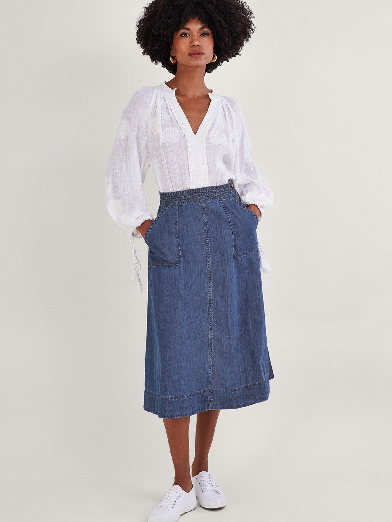 Image 3 of 5 of Monsoon Pull On Midi Skirt - Blue