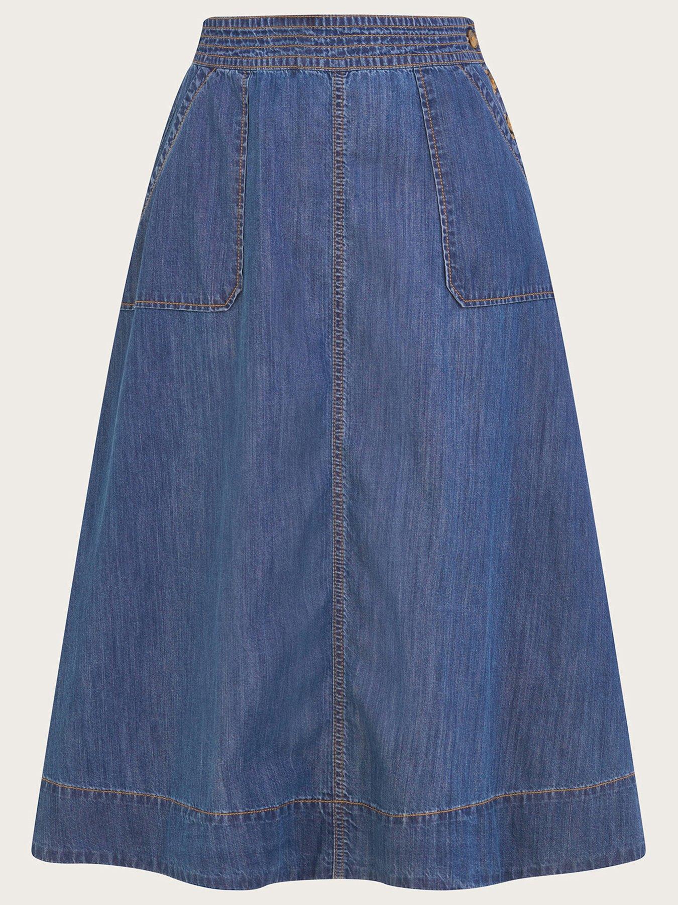 Image 4 of 5 of Monsoon Pull On Midi Skirt - Blue