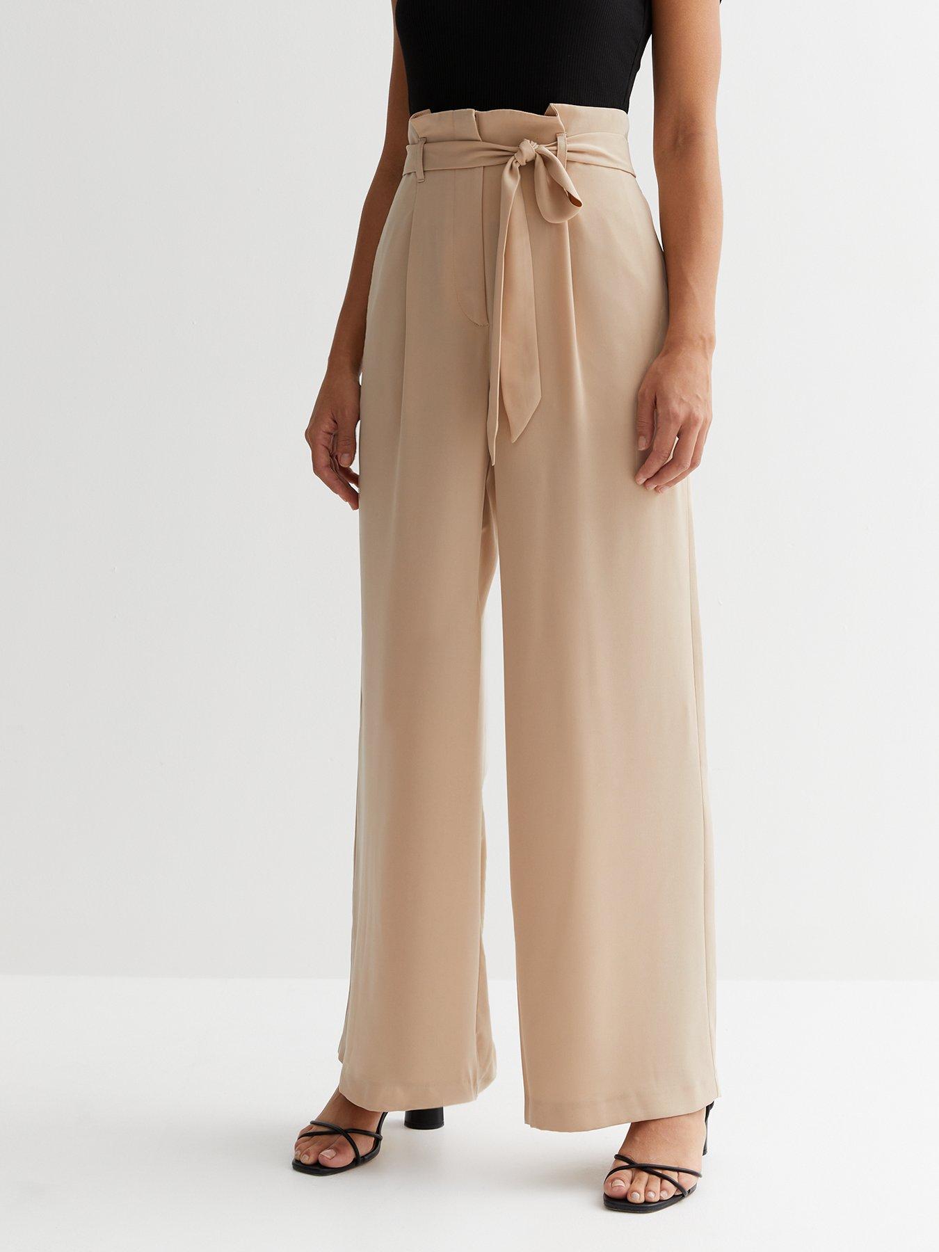 High waisted wide hot sale leg paperbag trousers