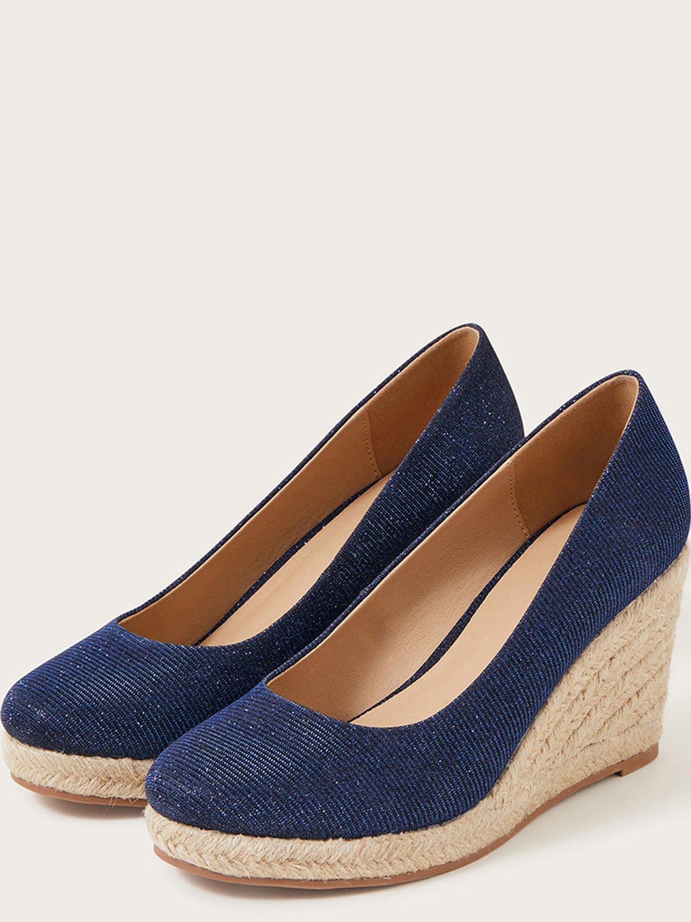 Blue canvas wedge store shoes