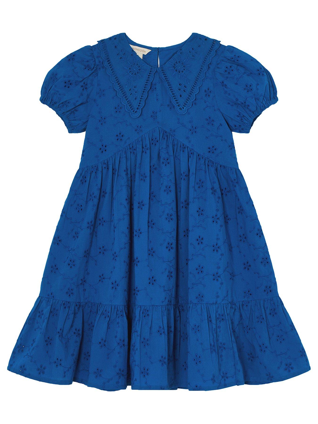 Monsoon Girls Broderie Collar Dress Blue Very Ireland