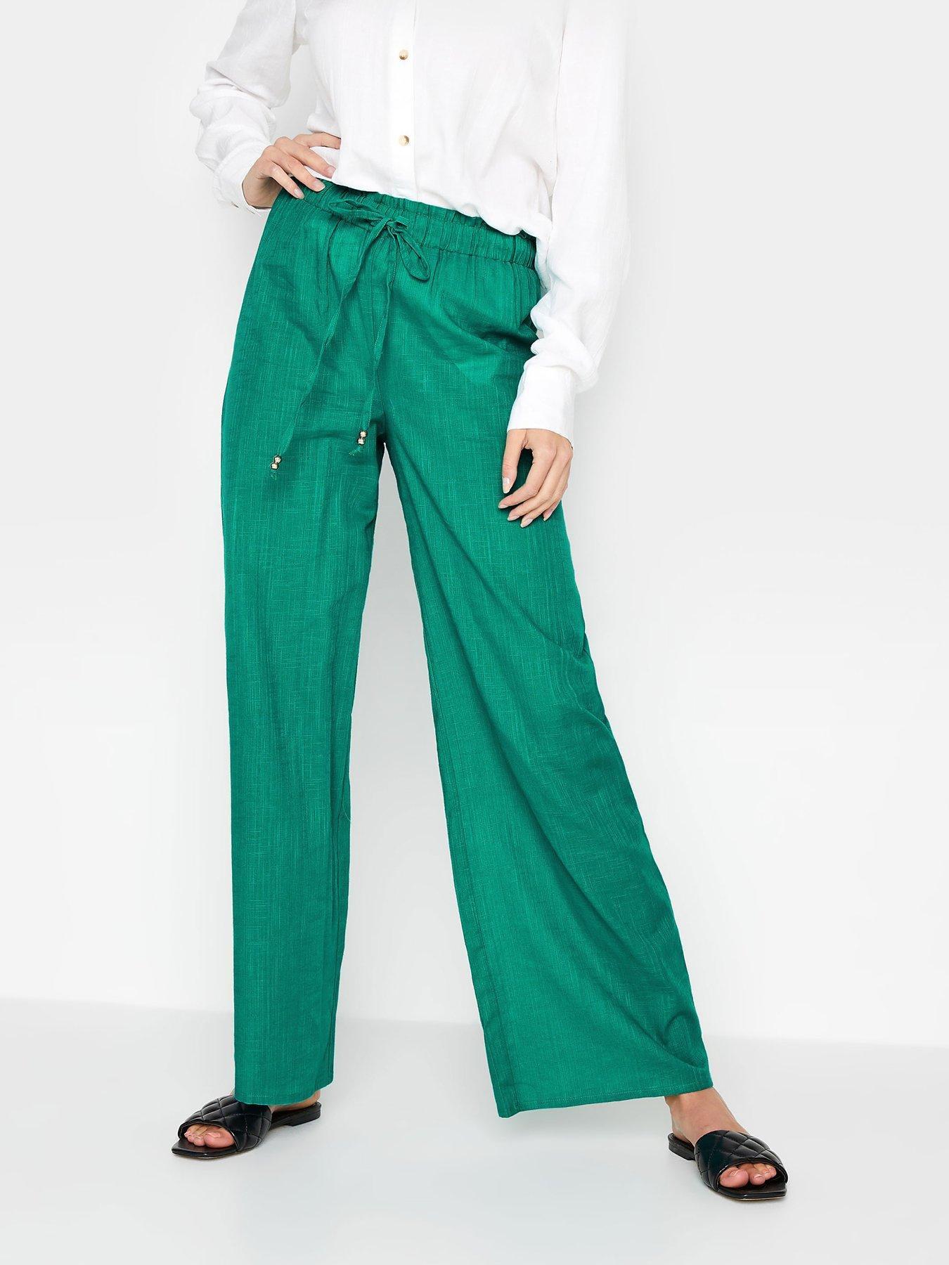 long-tall-sally-green-cotton-slub-wide-leg-trouser